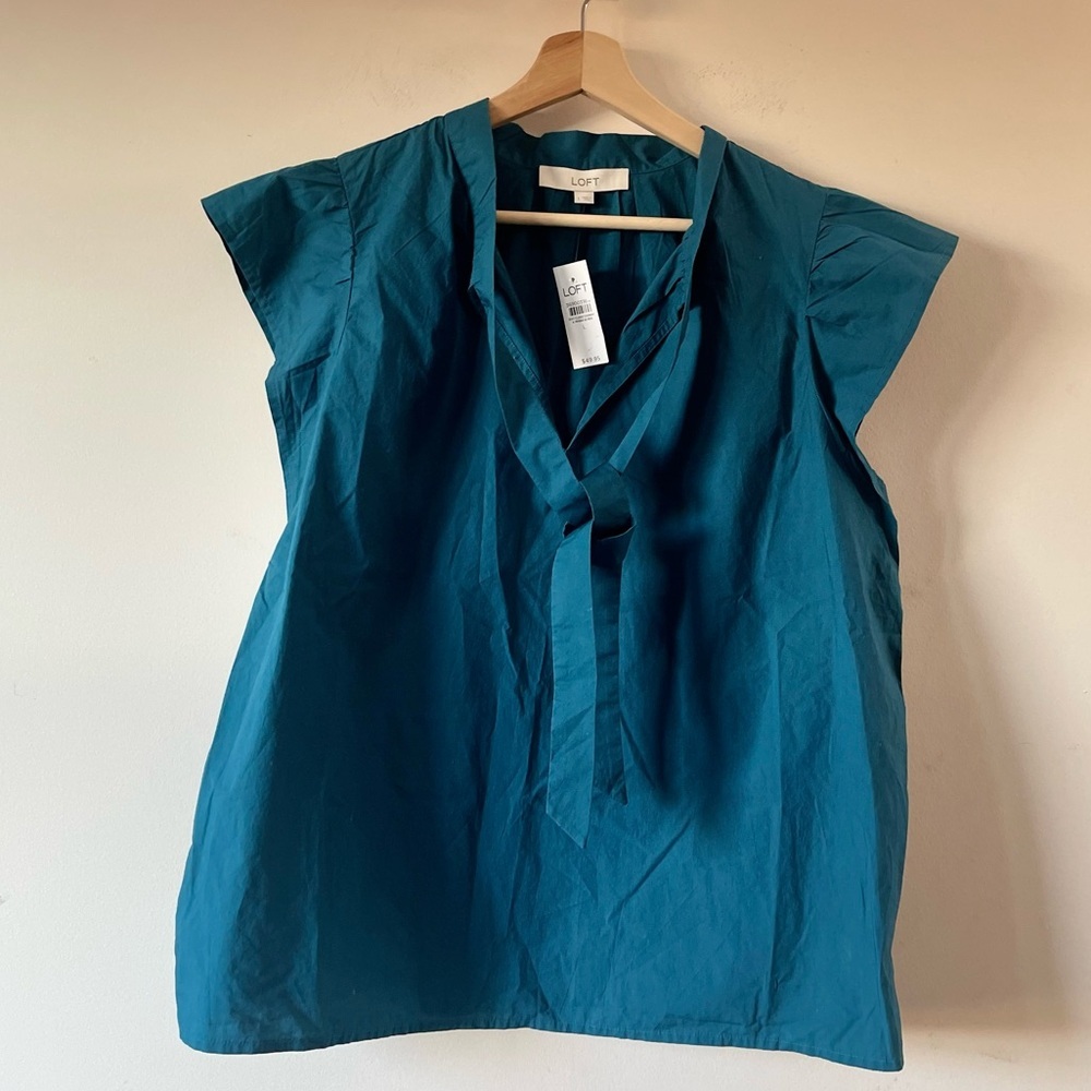 LOFT Deep Teal Blouse with Tie Front - Picture 3 of 5
